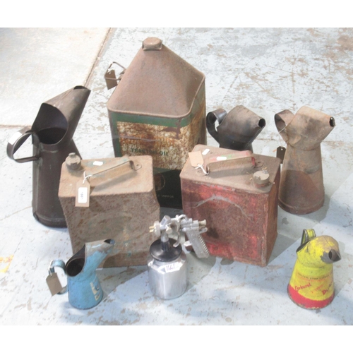 1661 - Collection of vintage oil cans incl. one with Carburol branding, and a paint spray gun (9)