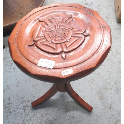 1672 - Small oak chest of five drawers, oak occasional table with carved detail and an oak wine table with ... 