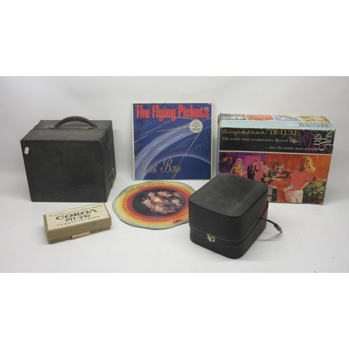 1638 - Decca portable windup gramophone in black leatherette; Discatron De-Luxe portable battery record pla... 