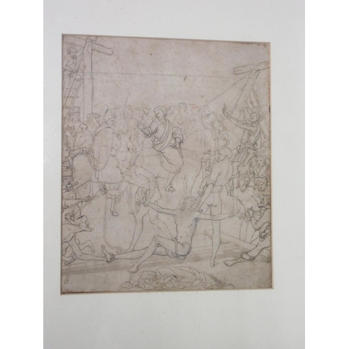 943 - Continental School (C18th); Crucifiction, pencil sketch, 21cm x 17cm (Victor Brox collection)