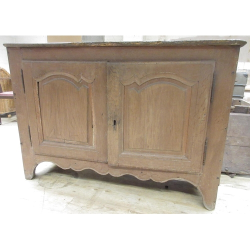 951 - C19th French oak side cabinet, with two arched panel doors on shaped feet, W144cm D53cm H98cm (Victo... 