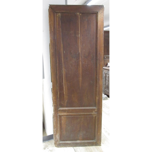 953 - French Provincial five planked oak door, with small window and cast iron hinges and latch, W96cm H19... 