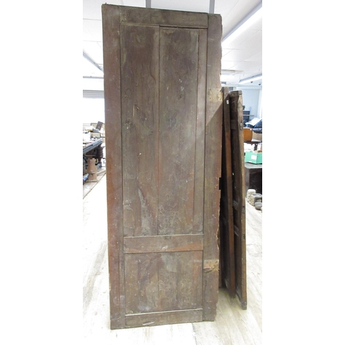 953 - French Provincial five planked oak door, with small window and cast iron hinges and latch, W96cm H19... 