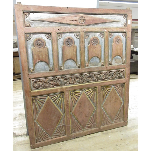 967 - Three Javanese hardwood polychrome painted and pierced panels, WS143cm H168cm max (3) Provenance; In... 