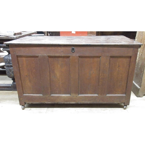 970 - Late 18th century oak four panel coffer, with planked hinged lid and metal carry handles, W132cm D64... 