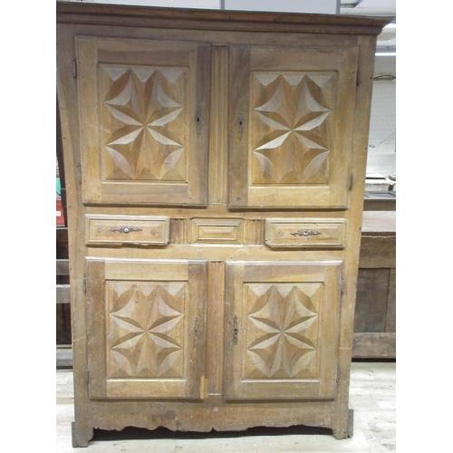 971 - 19th century French Provincial cupboard with four geometric panel doors and two drawers, on shaped f... 