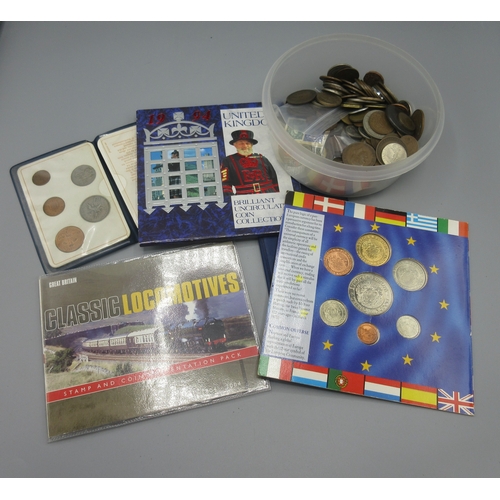 1341 - Collection of assorted C20th coins Inc. 4 silver content coins (o.91ozt), 1994 Royal Mint UK Brillia... 