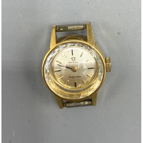 1284 - Ladies Omega Ladymatic gold plated automatic wristwatch, signed brushed silvered dial, baton hour in... 