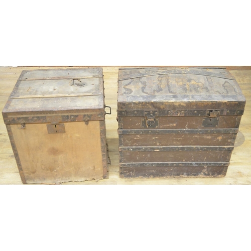 958 - F. D Coulembier - C19th French metal bound dome top trunk with makers label, W70cm D46cm H62cm and a... 