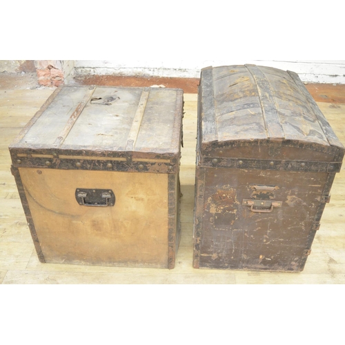 958 - F. D Coulembier - C19th French metal bound dome top trunk with makers label, W70cm D46cm H62cm and a... 