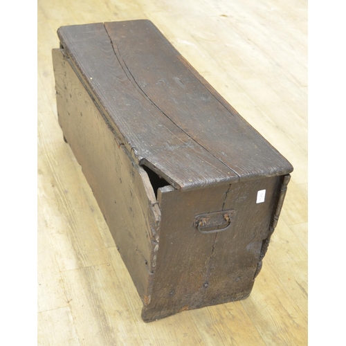 974 - 18th century planked oak coffer with hinged moulded top, front carved 1707 GS TY, W95cm D35cm H47cm(... 