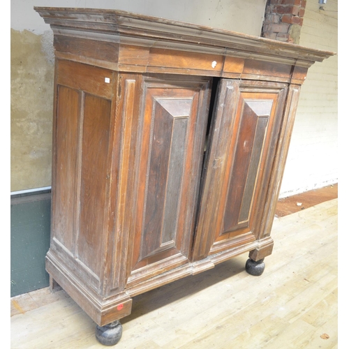 994 - 19th century Dutch oak walnut and rosewood cupboard, moulded cornice above two raised panel doors, o... 