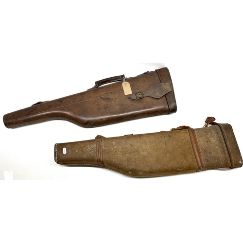 1103 - Early C20th tan leather leg of mutton gun case and similar canvas and leather gun case, L79cm