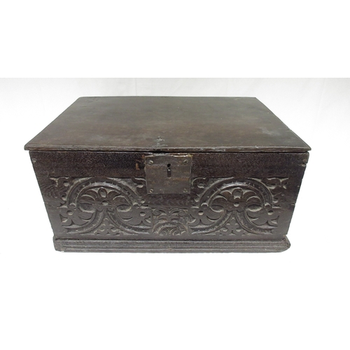 988 - 18th century and later oak Bible box with hinged lid and carved front, W58cm D39cm H28cm (Victor Bro... 