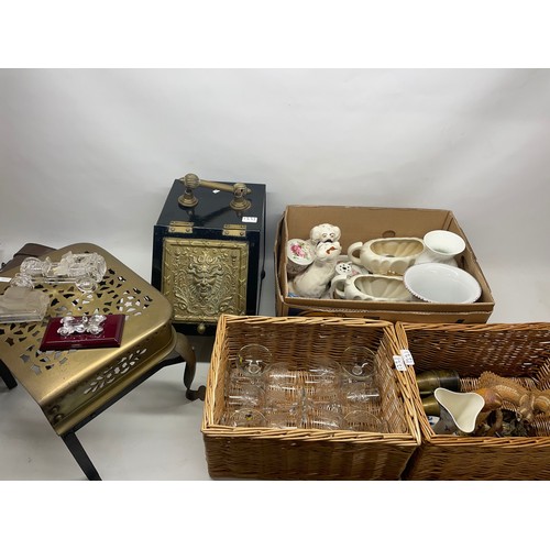 1221 - Various collectables incl, Swarovski crystal car, white enamel  bowl, jug, water bucket, etc, a coal... 