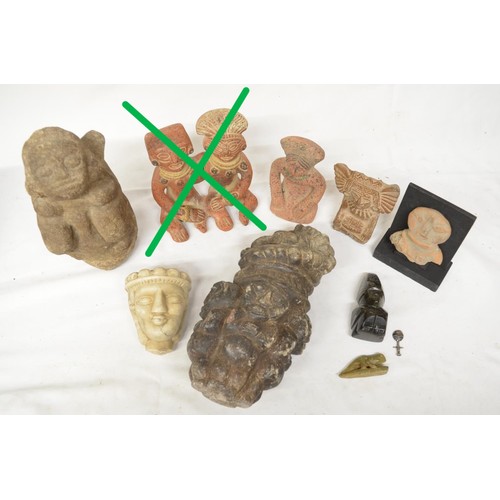 227 - Collection of South American carved stone and terracotta figures, a small carved Chameleon etc. (qty... 