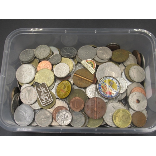 156 - Assorted collection of mixed international coins, inc. 3 pin badges, and a St. Christopher Medallion