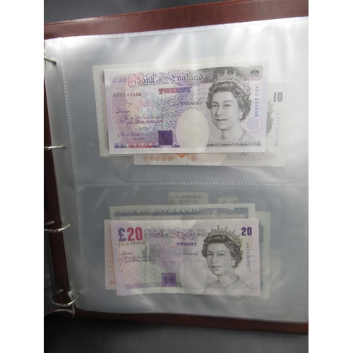 161 - Folder cont. assorted collection of British bank notes to inc. £10, £20, etc.