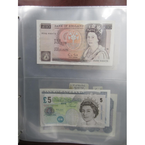 161 - Folder cont. assorted collection of British bank notes to inc. £10, £20, etc.