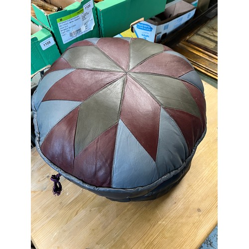 1316A - Leather pouffe, H35cm, and a pine two tier coffee table, turned supports, 92cm x 63cm H47cm (2)