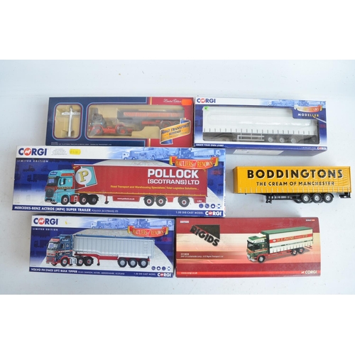 56 - Collection of 1/50 scale diecast truck and trailer models from Corgi to include CC15801 Mercedes-Ben... 