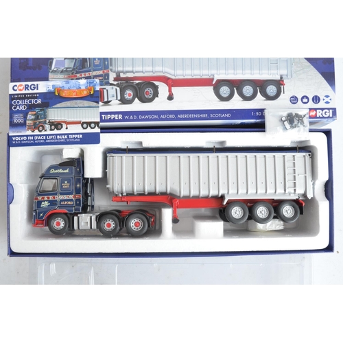56 - Collection of 1/50 scale diecast truck and trailer models from Corgi to include CC15801 Mercedes-Ben... 