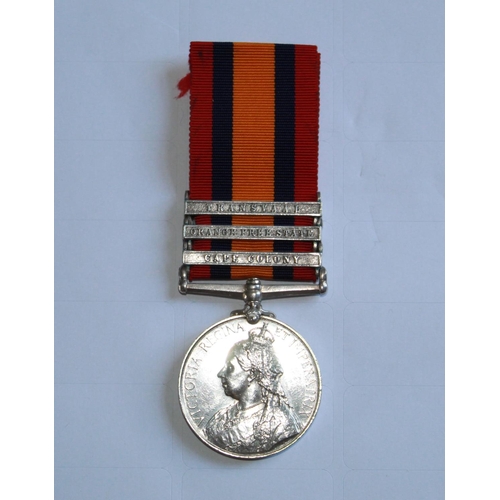Queens South Africa Medal. To 10411 Driver W. Chapman. With Three Clasps, Transvaal, Orange Free State, and Cape Colony.