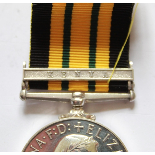 219 - African General Service Medal with Kenya clasp. To 23068657 Pte E. Scott. Kings Own Yorkshire Light ... 