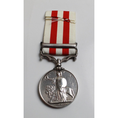 220 - Indian Mutiny Medal with Central India clasp, name polished away.