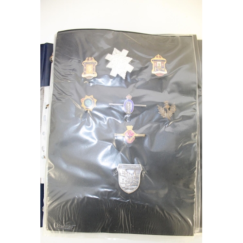 249 - Two folders containing collection of medals and badges, incl. King's Royal Hussars, The Blues and Ro... 