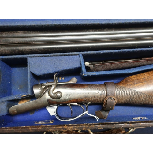 431 - Cased T. Bland & Sons 12 bore hammer gun with 30 inch barrels, serial no. 14754, in fitted canvas an... 