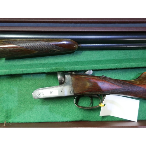 341 - Cased Sable 12 bore side by side shotgun with 25 3/4 barrels, 14.5 inch straight through stock Seria... 