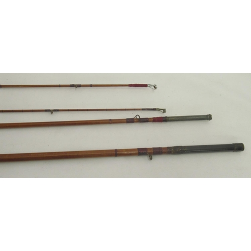 268 - A pair of vintage fishing rods. To include a split cane three-section fly rod sold by the A.W. Gamag... 