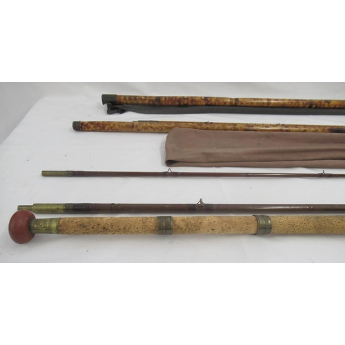 274 - A vintage James Ogden wooden three-section Salmon rod with cork handle. In good condition and comple... 