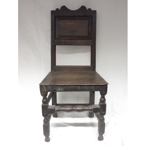 1342 - Victor Brox Collection - oak backstool, fielded panel back and solid seat on turned and block suppor... 