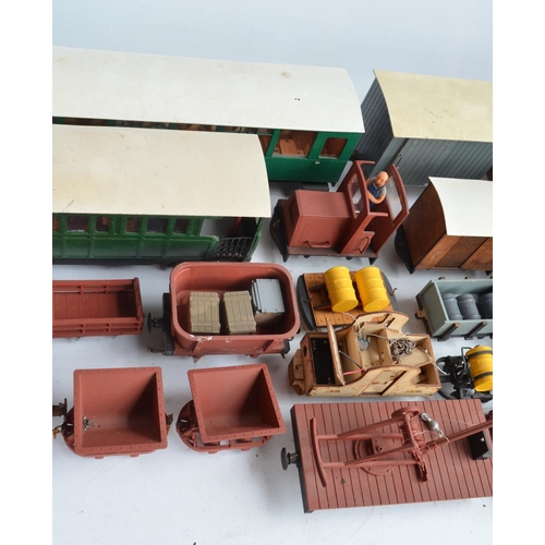 81 - Collection of 32mm G gauge outdoor railway wagons and coaches, mostly kit built including battery op... 