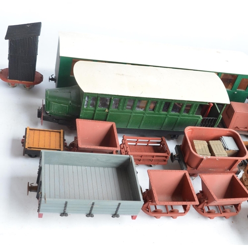 81 - Collection of 32mm G gauge outdoor railway wagons and coaches, mostly kit built including battery op... 