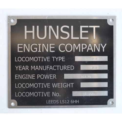 103 - Hunslet Engine Company metal engine manufacturers plate for type DH60C, loco number LD 9372, 2010 (1... 