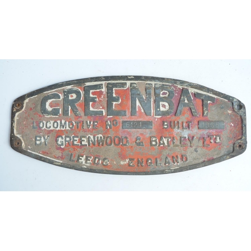 105 - Greenbat brass locomotive engine plate for an underground mine train No6121 Built 1965 By Greenwood ... 