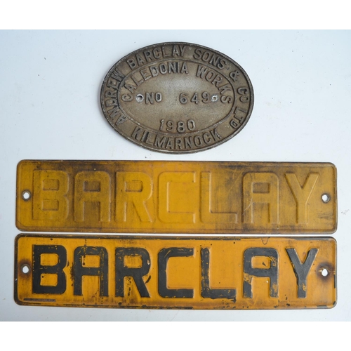 106 - Relief cast metal engine plate, Andrew Barclay Sons & C0 Ltd, No 649, Caledonia Works Kilmarnock 198... 