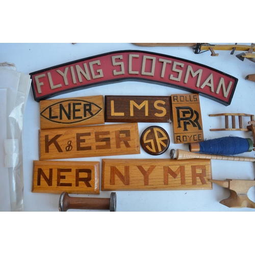 113 - Collection of homemade wooden signs to Include The Flying Scotsman (55x14cm), NYMR, Rolls Royce etc.... 