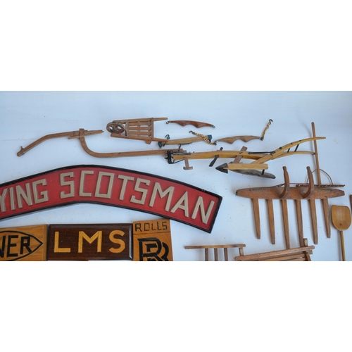 113 - Collection of homemade wooden signs to Include The Flying Scotsman (55x14cm), NYMR, Rolls Royce etc.... 