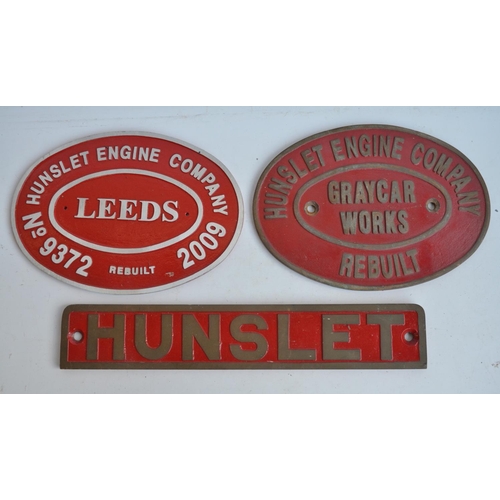 99 - Three relief cast metal Hunslet loco plates to include No9372 (rebuilt 2009), brass Hunslet Engine C... 