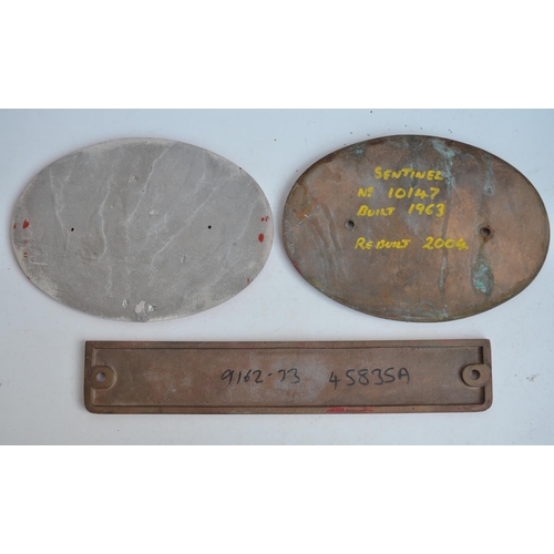 99 - Three relief cast metal Hunslet loco plates to include No9372 (rebuilt 2009), brass Hunslet Engine C... 