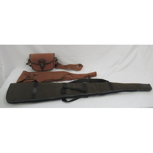 282 - Selection of shooting bags and cases. To include a J. W. Simpson wool-lined canvas gun slip with lea... 