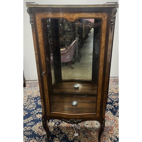 1312 - 19th century French gilt metal mounted walnut and rosewood floral inlaid serpentine display cabinet,... 