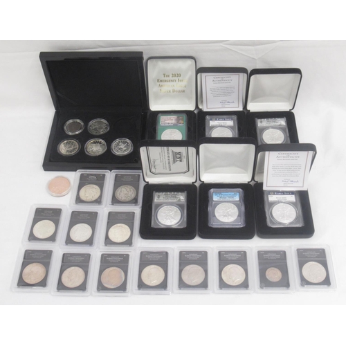 166 - 11 American silver dollars encapsulated, 8 Uncirculated Dollars encapsulated, Republic of Palau One ... 