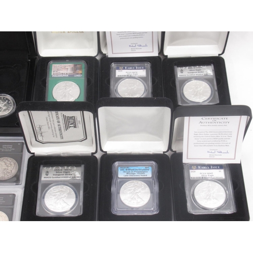 166 - 11 American silver dollars encapsulated, 8 Uncirculated Dollars encapsulated, Republic of Palau One ... 