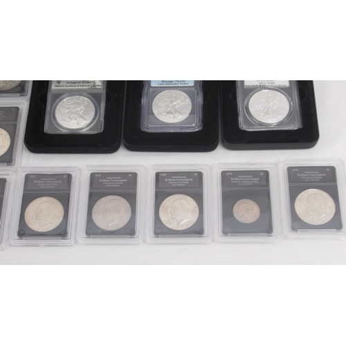 166 - 11 American silver dollars encapsulated, 8 Uncirculated Dollars encapsulated, Republic of Palau One ... 