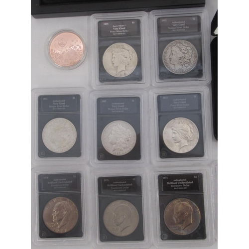 166 - 11 American silver dollars encapsulated, 8 Uncirculated Dollars encapsulated, Republic of Palau One ... 